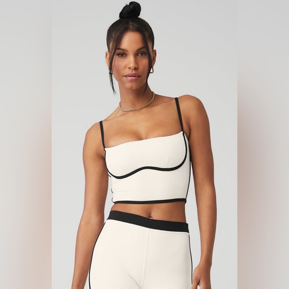 Alo Yoga NWT Airbrush Streamline Bra Tank Top Ivory Black Size S